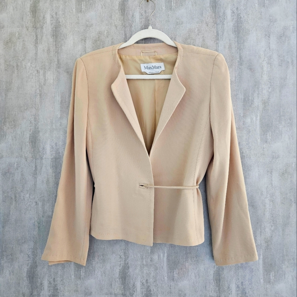 MaxMara Vintage 2000 Ivory Tie Closure Split Sleeve Short Silk Crepe Blazer
